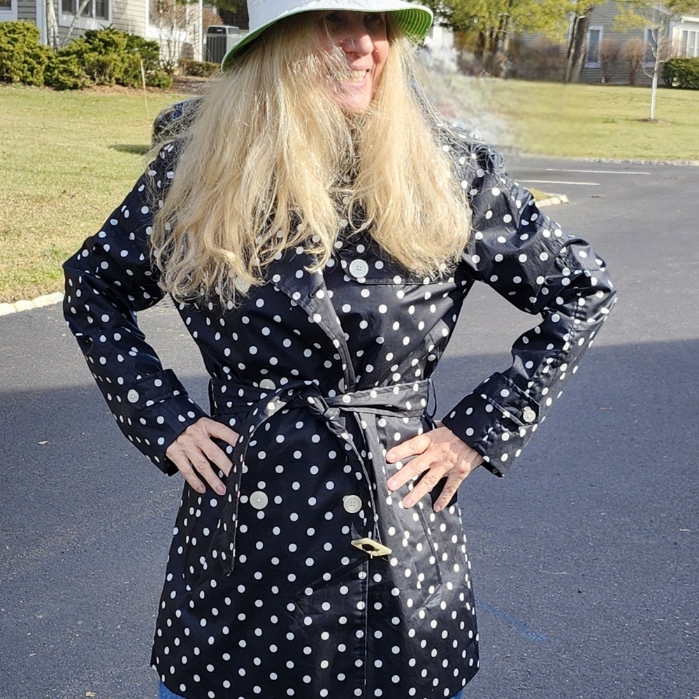 Chaps Black & White Polka Dot Cotton Trench Coat, Medium, $45